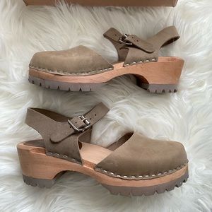MIA Freja Khaki leather anatomisk Swedish clogs SIZE 37